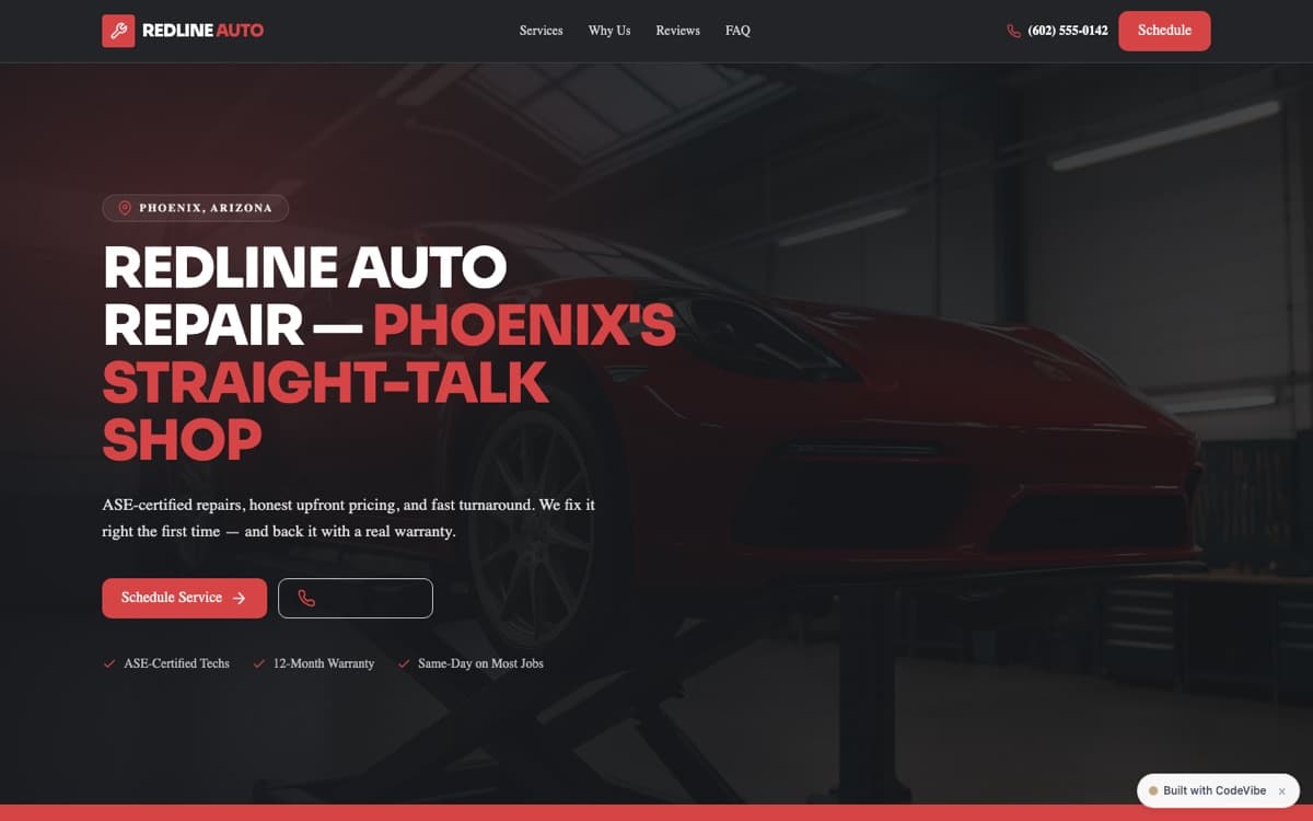 Redline Auto — example website design