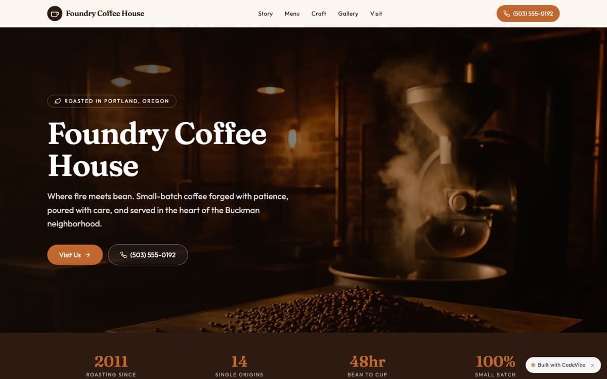 Foundry Coffee House — example website design