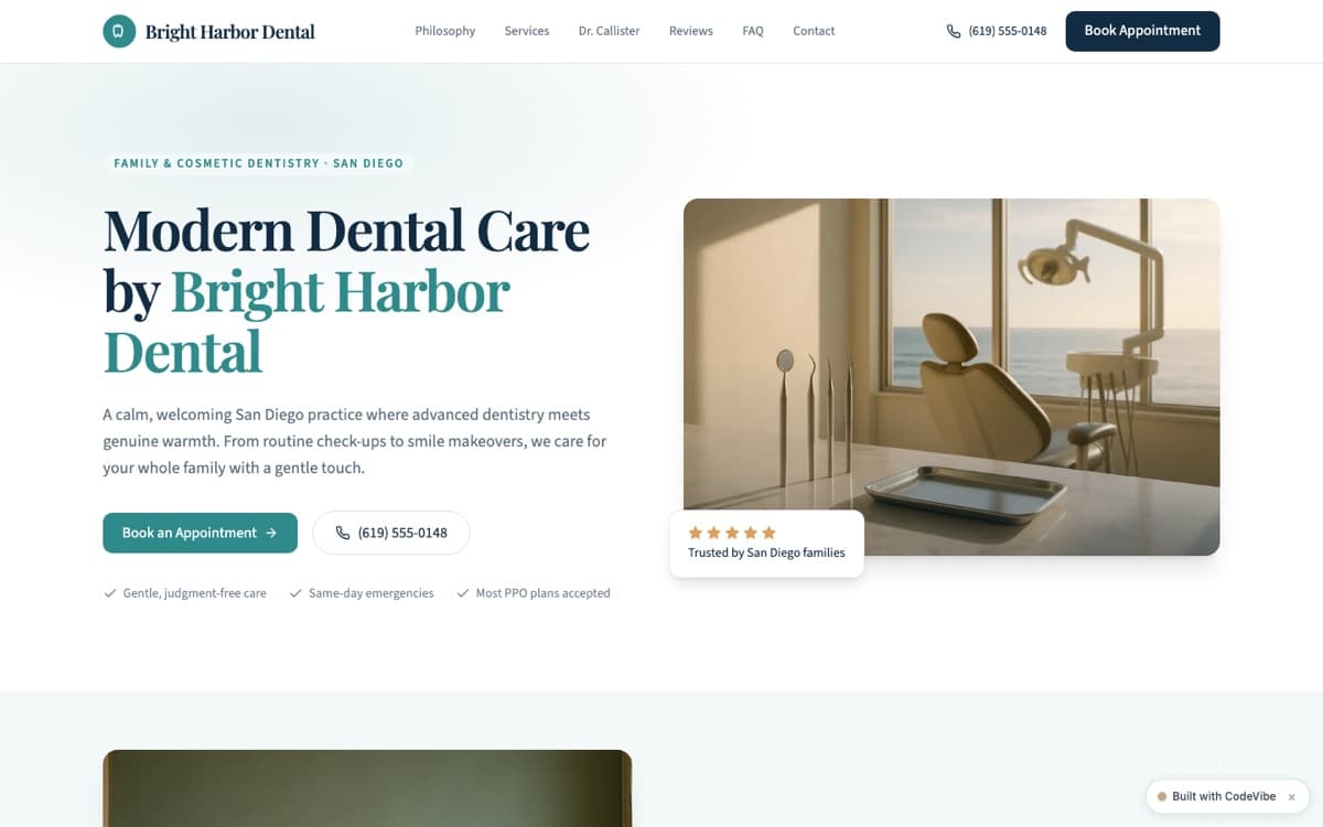 Bright Harbor Dental — example website design