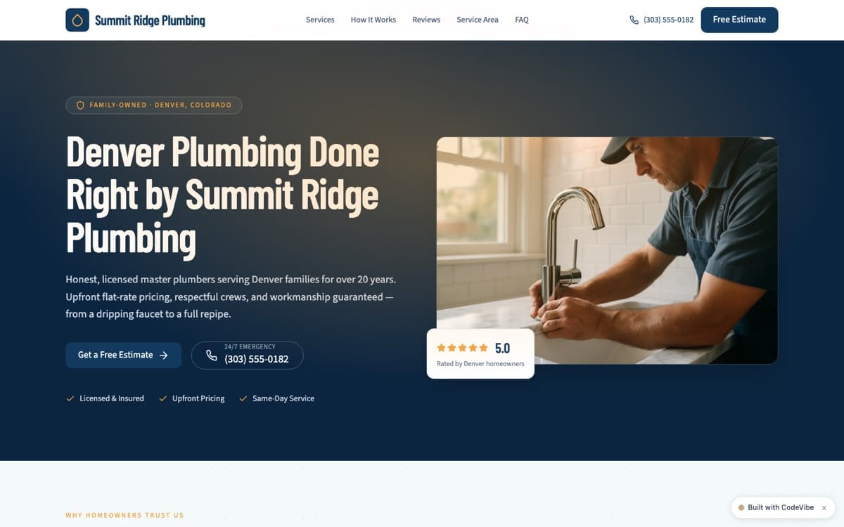 Summit Ridge Plumbing — example website design
