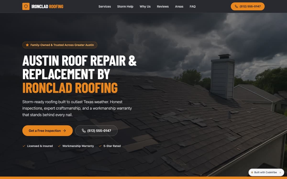 Ironclad Roofing — example website design