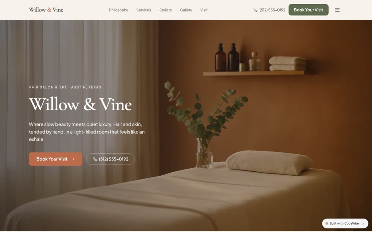Willow & Vine example website design